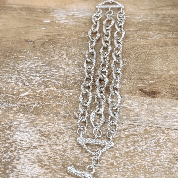 Judith Ripka 925 Sterling Silver Three Strand Chain Link Bracelet 7.25” - Picture 5 of 7